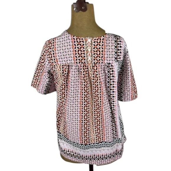 J.Crew Patterned Top Pink/Navy/Orange Size Small - Picture 3 of 7